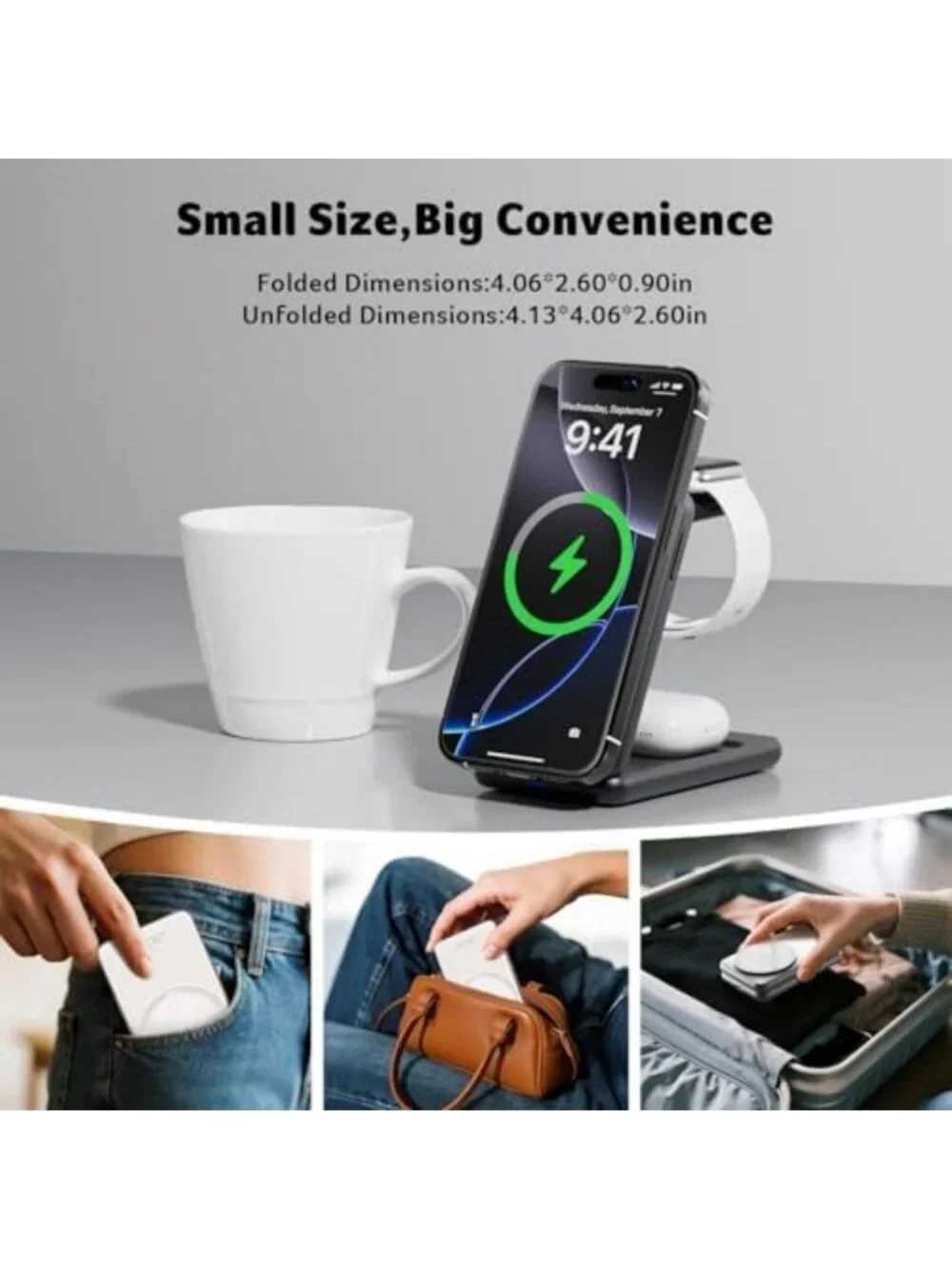 3-in-1 Magnetic Charging Station for iPhone, Apple Watch & AirPods - Foldable